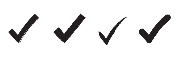 Grunge tick icon collection. Hand drawn black check mark in grunge style. tick mark symbol set. Vector illustrator.
