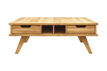 Wooden Coffee Table: A beautifully crafted wooden coffee table with drawers, exuding warmth and functionality, perfectly complementing the inviting atmosphere of any living space.