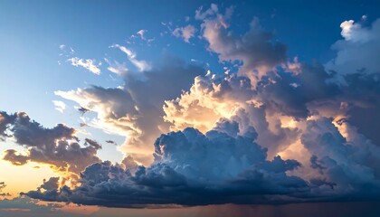 Dramatic sunset sky with massive cumulus clouds