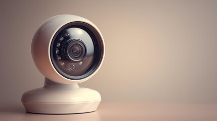 Modern White Security Camera with Wide Angle Lens in Minimalist Setting