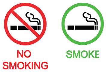 No smoking and smoke sign vector, No smoking icon symbol for restaurant, room, public places. Non-smoking area and smoking area. Vector illustration.