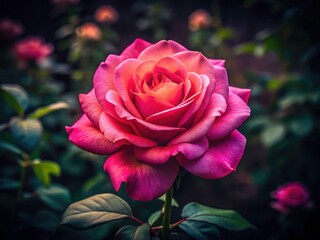 Night's embrace: a close-up of a pink rose, its petals unfurling in a darkly romantic, candid floral macro.