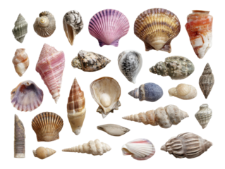 Beautiful seashells coastal beach nature photography close-up. Isolated on transparent background, png.