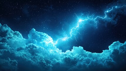 Fototapeta premium A geomagnetic storm sparking in the upper atmosphere, deep blue sky, copy space on the left,