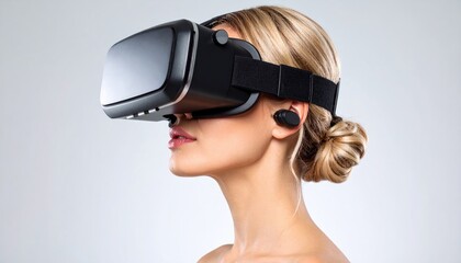 Fototapeta premium Woman wearing VR headset (1)