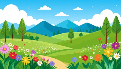 Fototapeta premium Summer mountain landscape with a green meadow and blue sky