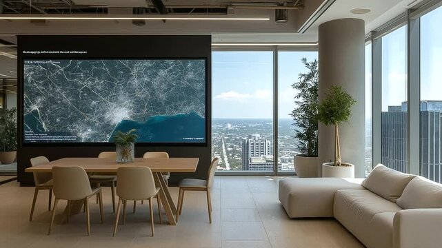 Panoramic Executive Space with AI Mood Lighting and Data Wall