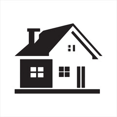 House icon, real estate logo. Black home silhouette, property symbol for construction or mortgage. Building vector illustration.
