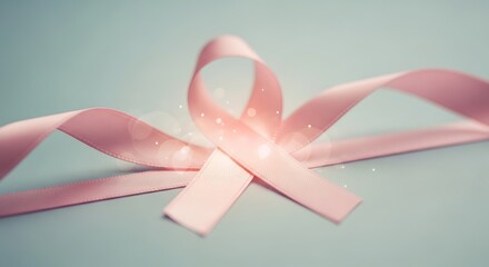Delicate pink ribbon tied in a symbolic knot.