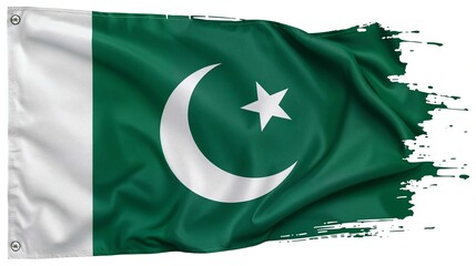 Artistic Brush Stroke of the Pakistani Flag on a White Background