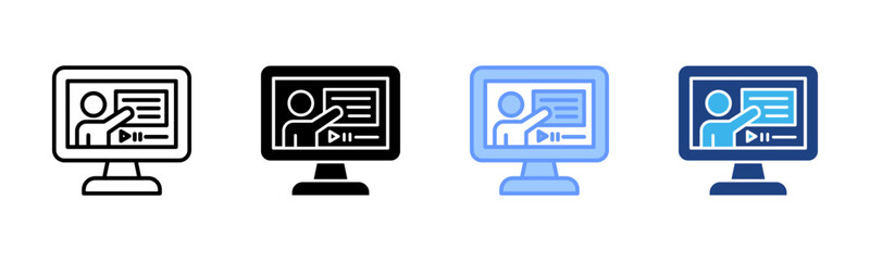 Online Teaching icon set multiple style collection