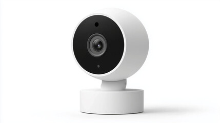 Modern White Security Camera with Black Lens on White Background