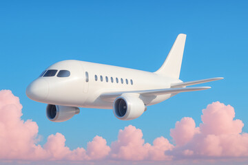 Obraz premium Skybound Serenity : A Minimal White Airplane Above the Pink Clouds