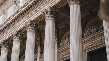 Ancient Classical Columns and Ornate Architecture in Historic Building