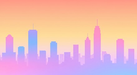 Obraz premium Pastel Cityscape at Sunset: A Dreamy Urban Silhouette