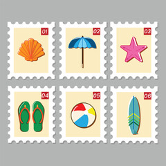 Stamp illustration design with a beach theme. Suitable for use as greeting card design and correspondence