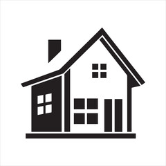House icon, real estate logo. Black home silhouette, property symbol for construction or mortgage. Building vector illustration.
