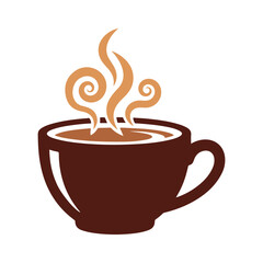 Brown Coffee Cup with Steam Graphic on White Background