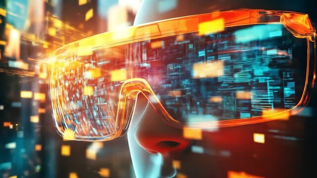 Futuristic Glasses with Digital Cityscape.