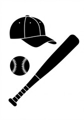 baseball bat, ball and baseball cap vector 