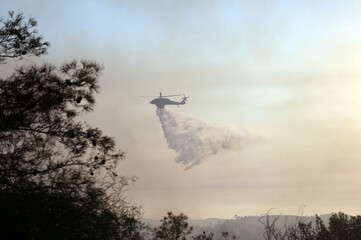 Firefighting Helicopter Battling Wildfire Near Souni Limassol