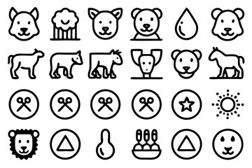 Minimalist vector animal icon set featuring 40 clean, box-free wildlife and pet icons. Perfect grid alignment, consistent style, ideal for apps, websites, and kids' design.

