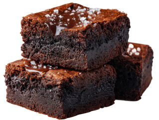 Decadent chocolate brownies kitchen food photography indoor close-up. Isolated on transparent background, png.