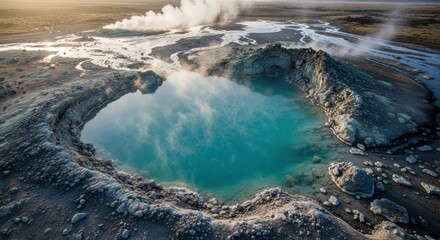 Turquoise hot spring, geothermal crater