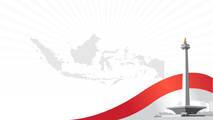 Indonesia Background white map flag and monument