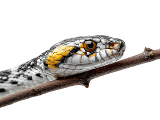 Fototapeta premium Captivating close-up of a snake on a branch nature photography. Isolated on transparent background, png.