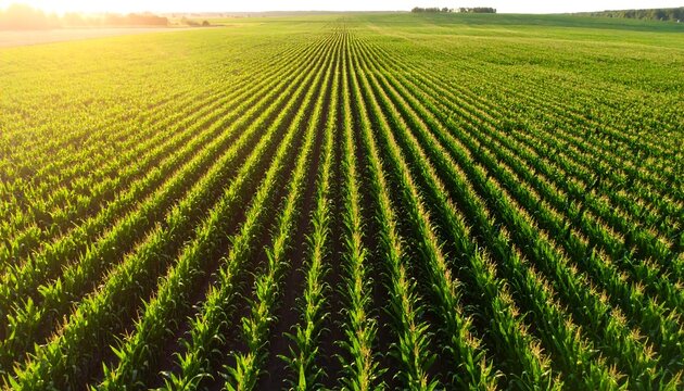 Aerial view of a vibrant cornfield