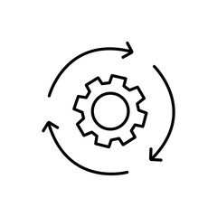 Process automation black line icon. Workflow organization Spinning arrows, rotating gear. Production system Vector Illustration.