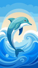 Fototapeta premium Joyful dolphin leaping through blue ocean waves under a sunny sky