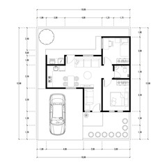 Black and White floor plan of a modern unfurnished house for your design. Suburban house vector blueprint. Architectural background.	