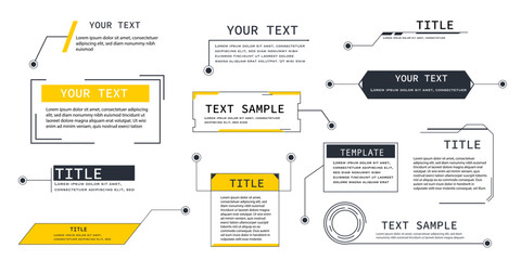 Text box frame, title callout tech hud border menu, title call out labels modern line interface board. Set game elements, web design template for text, banner.