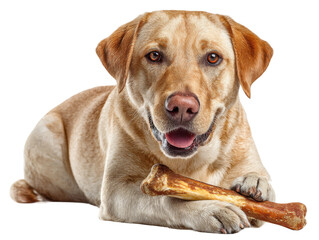 Playful labrador dog with bone studio setting pet photography. Isolated on transparent background, png.