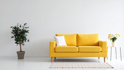 Fototapeta premium Yellow couch in a white room