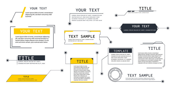 Text box frame, title callout tech hud border menu, title call out labels modern line interface board. Set game elements, web design template for text, banner.