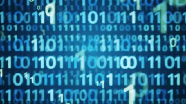 Abstract image of blurry blue binary code