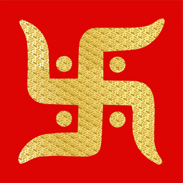 golden swastik on red backgroundreligious hindu symbol sticker.eps
