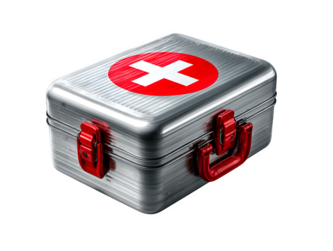 First aid kit box with red cross isolated on transparent background