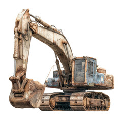 Heavy Crushers & Loaders in Cement Factory, rusted crawler excavator with tracked loader arm, highlighting industrial fatigue and infrastructure strain from prolonged cement operations