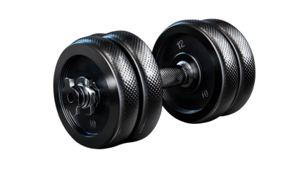 Fitness dumbbells with textured grip, isolated on transparent background,