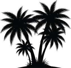 Silhouette of a Group of Exotic Palm Trees, Representing Tropical Vacation, Summer Holiday