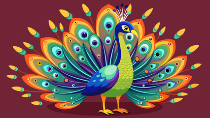 Obraz premium Vibrant peacock displaying colorful fanned tail feathers