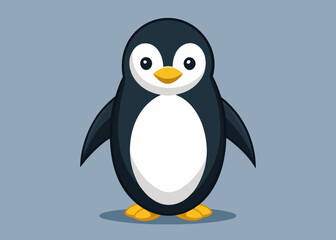 Obraz premium Cute cartoon penguin standing against a blue background