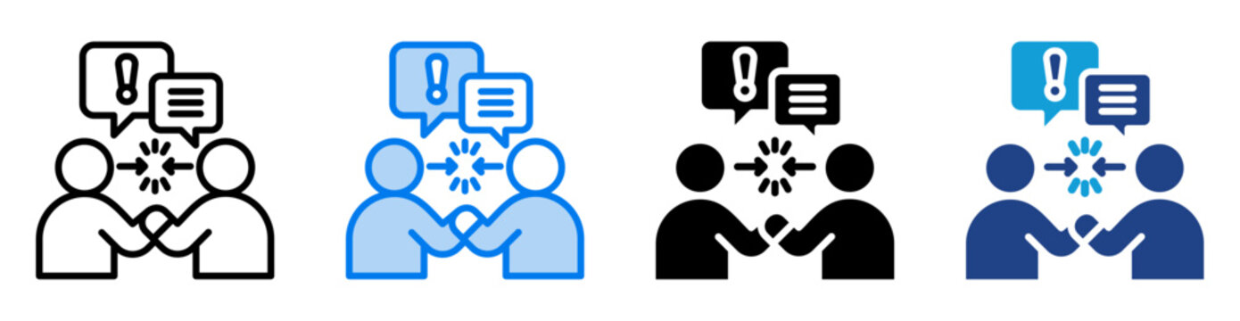 Conflict resolution icon set multiple style collection