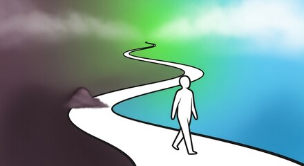 Road to Success: Person Walking on Path from Darkness to Light Illustration