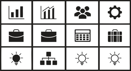 Business Icons Set Bar Chart People Gear Briefcase Calculator