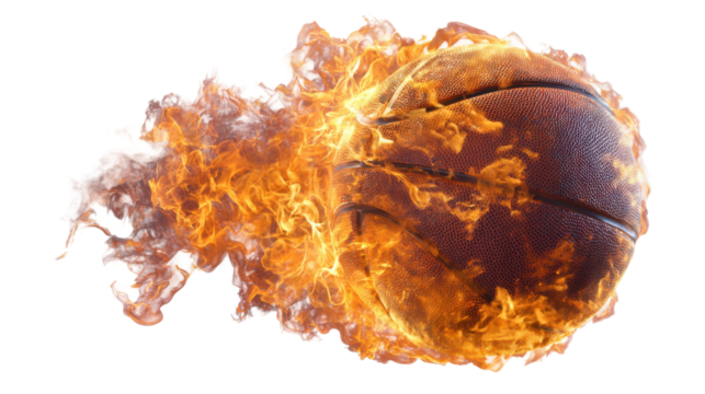 Dynamic basketball action sports arena digital art fiery effects. Isolated on transparent background, png. - Powered by Adobe